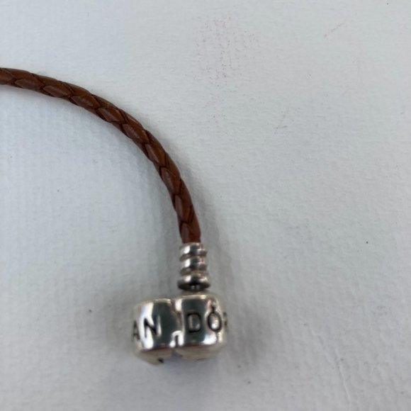 Pandora brownish leather bracelet with  16" sterling silver charm. - Picture 7 of 13